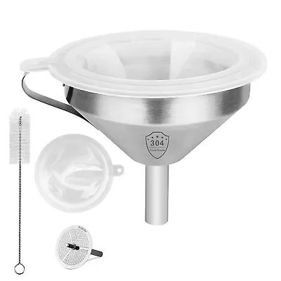 Stainless Steel Funnel Set 4pc Grease Strainer With Handle Kitchen Food Strainer • $13.61