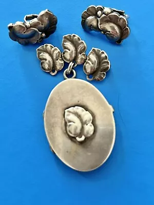 Vintage Georg Jensen .925 Sterling Silver Pendant Locket Brooch & Earrings 217 B • $75