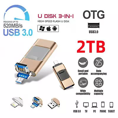 2TB USB Flash Drive U Disk 3 In 1 Storage Memory Stick For IPhone IPadPC Android • $16.40