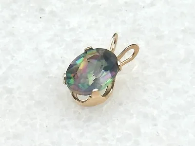 Mystic Topaz 14kt Yellow Gold Drip Pendant Oval 8x6mm Stone • $47.99