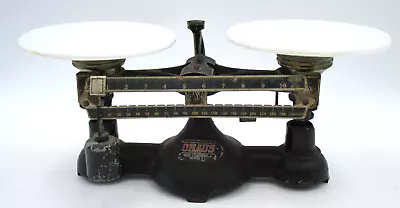 Vintage OHAUS Balance Scale Double Beam Porcelain/Milk Glass Pans Rare 2 Kilo • $98.10