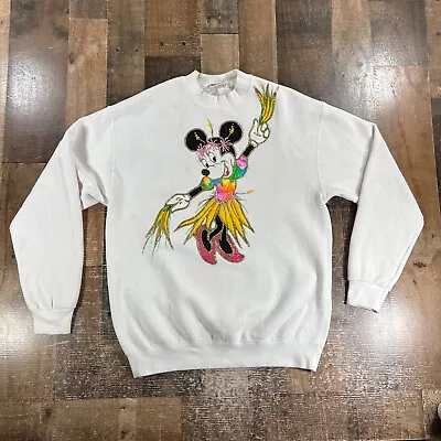 Vintage Disney Womens Sweater Medium White Minnie Mouse Glitter Pullover Crew • $53.98