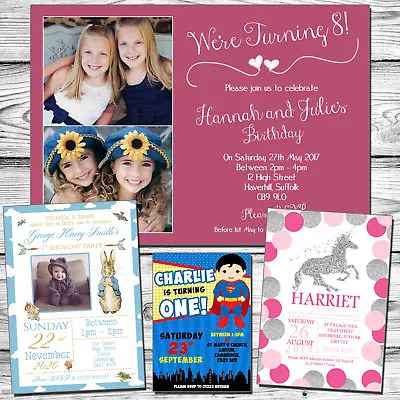 10 Boys Girls Birthday Invitations Joint Party Twins Personalised Childrens Kids • £6.86