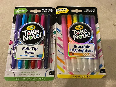 Crayola Take Note! Erasable Highlighters + Felt Tip Pens Markers Lot Set 12 FAST • £14.43