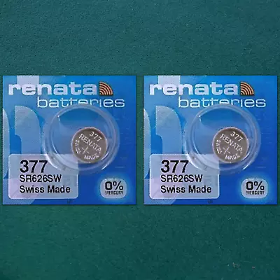 2X Renata 377 1.55v Watch Coin Cell Batteries SR626SW SR66 AG4 LR626 Battery • £2.99