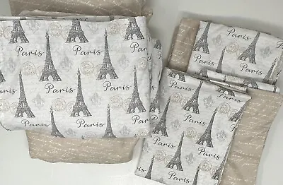 6 Pc Sheet Set Queen Sz Paris Eiffel Tower French Script Reversible Soft • $24.88