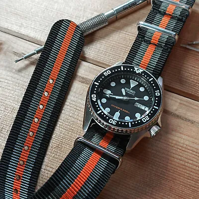 £7.99 • Buy Orange Stripe Black & Grey Nato Watch Strap Nylon 18mm 20mm 22 Mm
