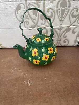 Metal Green Yellow Flower Tea Pot  • £3.50