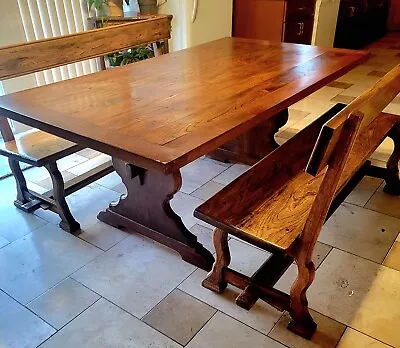 Mission Solid Quarter Sawn Oak Dining Table And Bench Chairs Butterfly Joint HTF • $8888