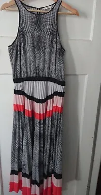 Country Road Black Pink Grey Geo Print Pleated Maxi Dress Size 8 Exc Cond • $25