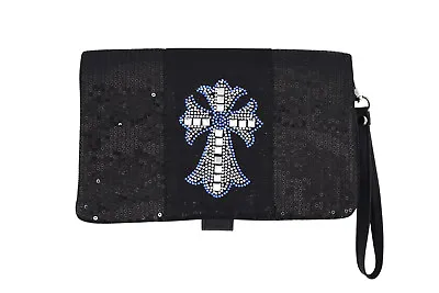 Skelapparel Crystal Cross Black Sequin Beaded Foldover Crossbody Bag • $15.96