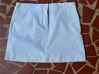 J .CREW **SIZE 6** White & Light Blue Striped Seersucker A-Line Skirt • $10.50