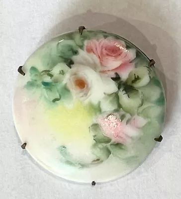 Antique Victorian Porcelain Hand Painted Floral Flower Roses Clasp Brooch Pin Vf • $14.99