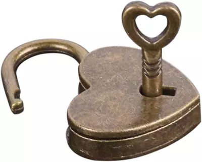 Lock Antique Brass Padlock With Key Vintage Heart Shape Anti-Theft Mini Padlock • $10.68