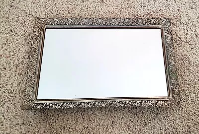 Vintage Mirrored Vanity Dresser Perfume Tray W/Gold Filigree Ornate Metal Frame • $10