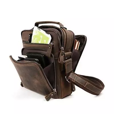 Genuine Leather Small Messenger Bag For Men Vintage Shoulder Crossbody Coffee • $95.07