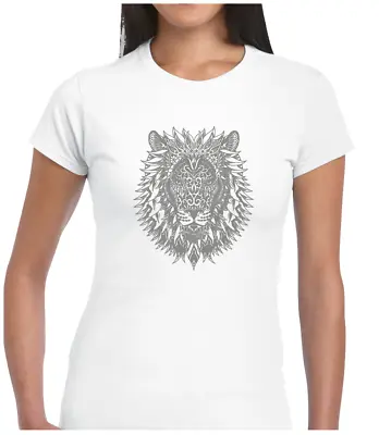 Mandala Lion Ladies T Shirt Hinduism Buddhism Hindu Yin Yang Yoga Lotus Indian • £7.99