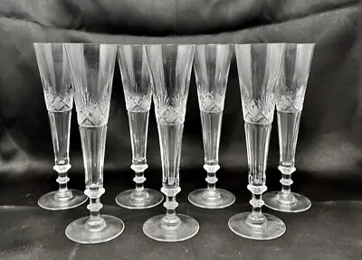 Set Of Seven Vintage Art Deco Cut Glass Champagne Flutes Attributed To Bakewell • $315