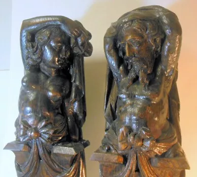  Antique Pr Carvings Newel Post Figures Sculptures Atlas Caryatid Horner German  • $6950