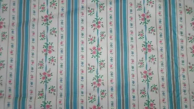 1 Yd Vtg Blue Stripe W Pink Flower Cotton Pillow Ticking Fabric 42 W Quilt Craft • $7.99