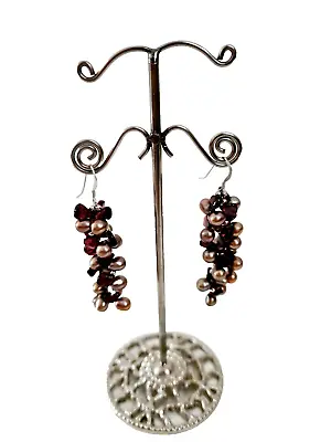 HONORA Pearl Earrings Sterling Silver Brown Dangle Drop Hook Cluster QVC • £13.99