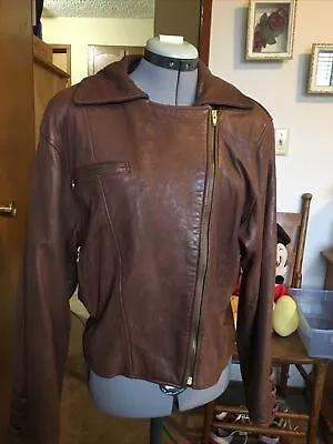 Vintage Womens Concepts By VAKKO Leather Jacket Size Medium Brown Zippered • $30