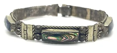 Mens Abalone Mother Of Pearl Twisted Sterling Silver 925 Bracelet 7 Inch Unisex • $76