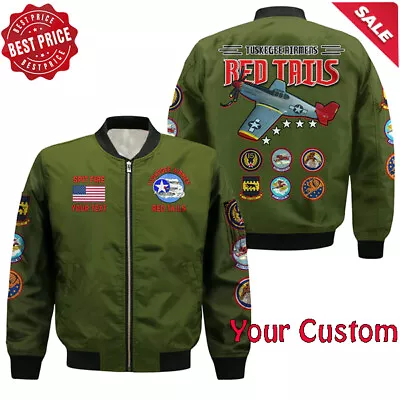 US Army Tuskegee Airmen Bomber Windbreaker With Fleece Print All Gift Veteran • $49.80