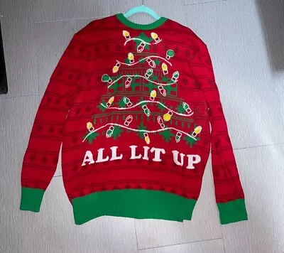 Men's XLT All Lit Up Ugly Christmas Sweater Well Worn Holiday Lights XL EUC  • $25