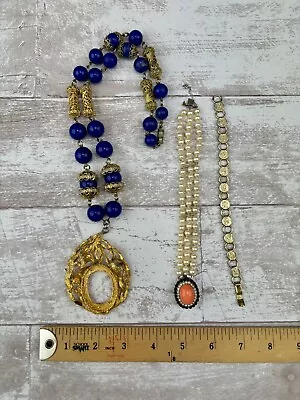 Vintage Designer Costume Jewelry 3  Piece Lot 2 Bracelets & 1 Necklace AS IS • $75