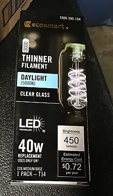 4 Boxes = 4 Bulbs. Ecosmart 40W A19 Daylight 5000k Thinner Filament Clear LED • $11.99