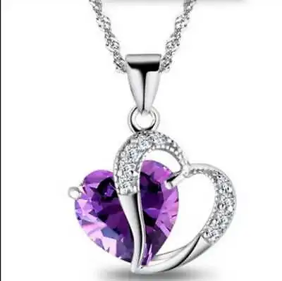 £3.21 • Buy 925 Sterling Silver Chain Necklace Heart Crystal Pendant Womens Ladies Jewellery