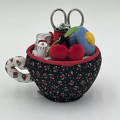 Mary Engelbreit Fabric Pincushion TEA CUP Sewing Notions Collectible Cherries • $12