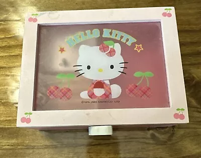Vintage Hello Kitty Music Jewelry Box  Wood Pink  Cherries Rare Sanrio 2003 • $39.99