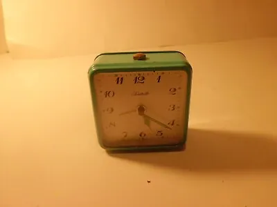 Vintage 70's Forstville Turquois/White Cube Alarm Clock Mechanical  Retro Works • $24