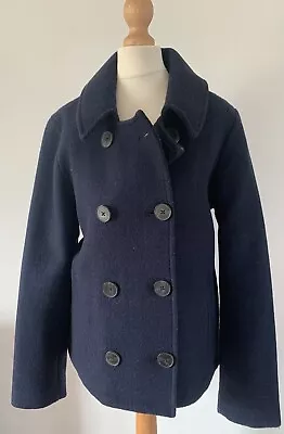 Ladies FAT FACE Dark Blue Wool Cropped Pea Coat. Size 14UK • £15