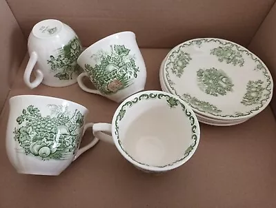 Masons Ironstone  Fruit Basket Green Tea Cups And Saucers X 4 Great Cond • £18.99