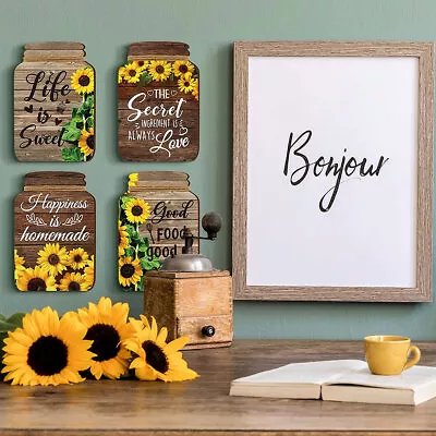 4Pcs Mason Jar Wall Decor Wooden Mason Jar Plaque Rustic Sunflower Wall .^ • $14.44