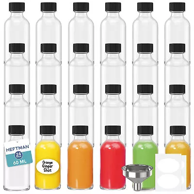HEFTMAN Mini Glass Bottles 60ml Label Ginger Shot Bottle Juice Oil Shots 24 Pack • £15.99
