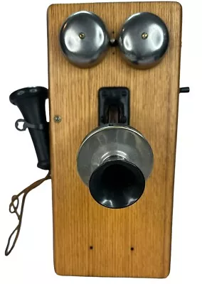 Julius Andrae & Sons Antique Oak Wall Phone Early 1900's Cathedral Top Restored • $289