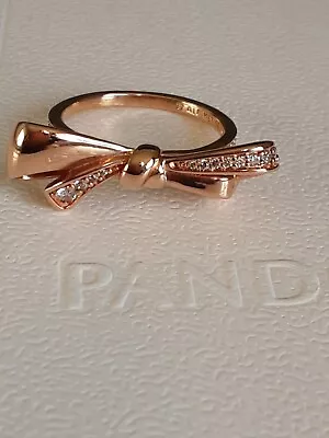 Pandora  OVERSIZED ROSE GOLD SPARKLING BOW RING.SIZE  52 • £24.99