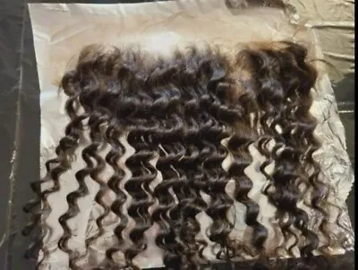 10A Grade Brazilian Deep Curly 13X4 LACE FRONTAL CLOSURE 16  Natural Colour  • £88.99