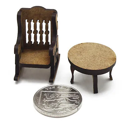 £2.95 • Buy 2mm MDF Mini Chair And Table Set For 3D Box Frame Doll House Self Assembly Kit
