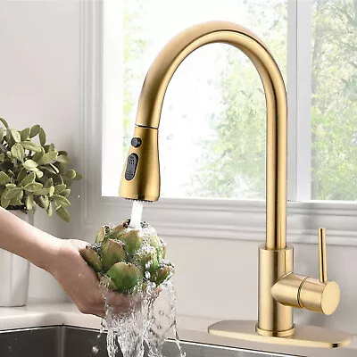 Brushed Gold Kitchen Sink Faucet Pull Down Sprayer Swivel Single Handle Mixer • $27.99