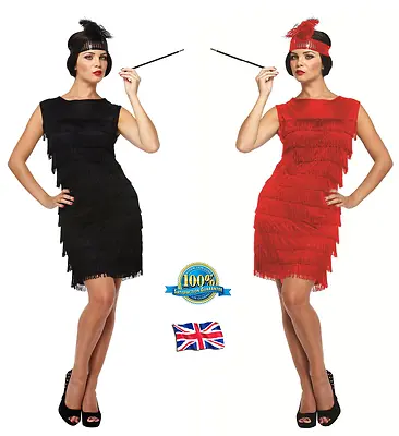 £13.99 • Buy LADIES FLAPPER DRESS Costume Charleston Gatsby Girl Adult Fancy Dress BLACK RED