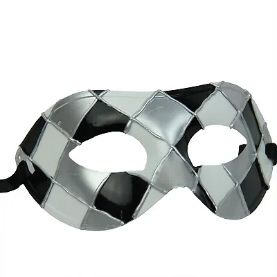 Men's Venetian Masquerade Mask Party Costume Fancy Dress Mardi Gras Black Silver • $8.29