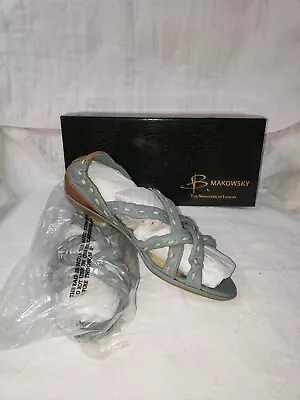 B. Makowsky Light Blue Leather Sandals - Size 7 Medium • $30