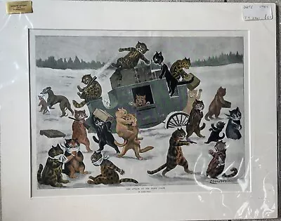 LOUIS WAIN Vintage Print -   1901   The Attack On The Stage Coach    RARE • £50