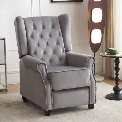 Luxury Velvet Recliner Chair Sofa Lounge Chair Armchair Home Cinema Living Grey • £199.99