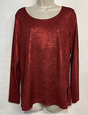 Westport Medium Shirt Metallic Red Long Sleeve Scoop Neck Stretch Top • $10